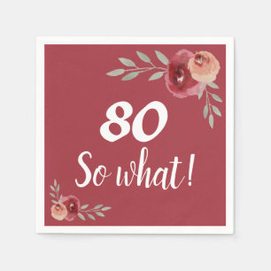 80th Birthday Inspirational Burgundy Floral Party Napkin