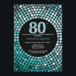 80th Birthday Invitation Black and Teal Glitter<br><div class="desc">80th Birthday Invitation. Black and Teal Glitter. Teal Diamond. Adult Birthday Party. For Men or Women. For further customisation,  please click the "Customise it" button and use our design tool to modify this template.</div>