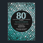 80th Birthday Invitation Black and Teal Glitter<br><div class="desc">80th Birthday Invitation. Black and Teal Glitter. Teal Diamond. Adult Birthday Party. For Men or Women. For further customisation,  please click the "Customise it" button and use our design tool to modify this template.</div>