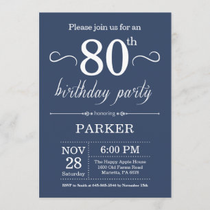 80th Birthday Invitation Blue