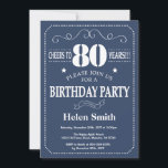 80th Birthday Invitation Blue and White<br><div class="desc">80th Birthday Invitation Blue and White Typography. Blue and White Background. Adult Birthday. Male Men or Women Birthday. Kids Boy or Girl Lady Teen Teenage Bday Invite. 13th 15th 16th 18th 20th 21st 30th 40th 50th 60th 70th 80th 90th 100th. Any Age. For further customisation, please click the "Customise it"...</div>