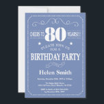 80th Birthday Invitation Blue and White<br><div class="desc">80th Birthday Invitation Blue and White Typography. Blue and White Background. Adult Birthday. Male Men or Women Birthday. Kids Boy or Girl Lady Teen Teenage Bday Invite. 13th 15th 16th 18th 20th 21st 30th 40th 50th 60th 70th 80th 90th 100th. Any Age. For further customisation, please click the "Customise it"...</div>