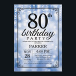 80th Birthday Invitation Blue Glitter<br><div class="desc">80th Birthday Invitation with Blue String Lights with Blue Glitter Background. Blue Birthday. Adult Birthday. Men or Women Bday Invite. 13th 15th 16th 18th 20th 21st 30th 40th 50th 60th 70th 80th 90th 100th, Any age. For further customisation, please click the "Customise it" button and use our design tool to...</div>
