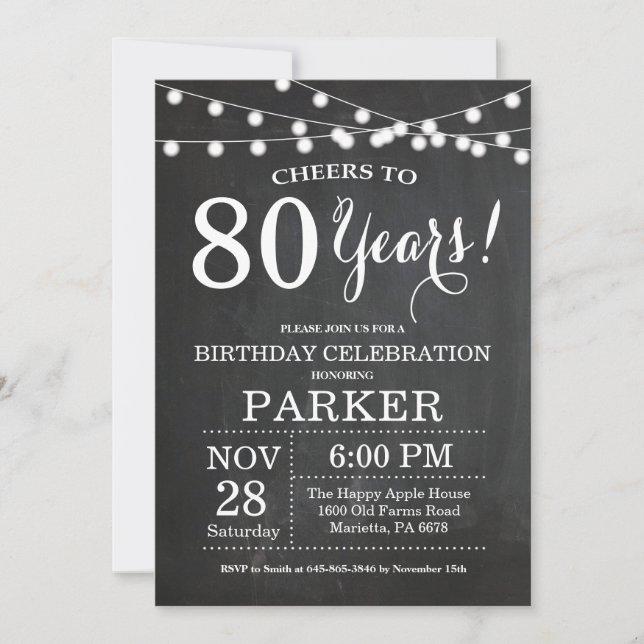 80th Birthday Invitation Chalkboard (Front)