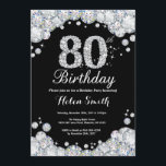 80th Birthday Invitation Chalkboard Silver Diamond<br><div class="desc">80th Birthday Invitation. Silver Rhinestone Diamond Chalkboard Background. Elegant Birthday Bash invite. Black and White. Adult Birthday. Women Birthday. Men Birthday. For further customisation,  please click the "Customise it" button and use our design tool to modify this template.</div>