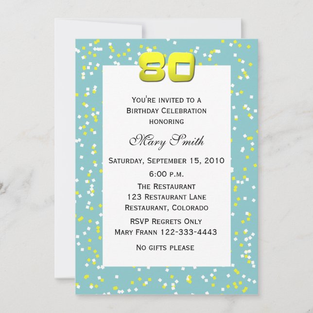 80th Birthday Invitation Confetti (Front)