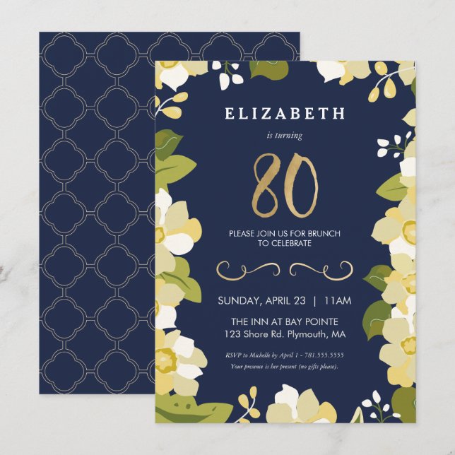 80th Birthday Invitation, Eightieth Customise Invitation (Front/Back)