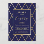 80th Birthday Invitation - Gold, Elegant, Navy<br><div class="desc">This elegant and trendy 80th birthday celebration invitation can be customised for your special occasion. It features a gold frame and gold background geometric lines (simulated foil). The word "Eighty" is in a stylish script font. The background colour and text can be changed to your liking. A perfect invite for...</div>