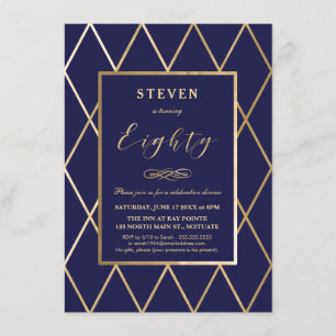 80th Birthday Invitation - Gold, Elegant, Navy