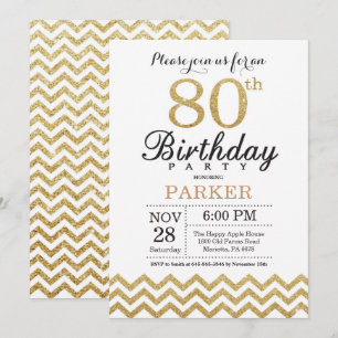 80th Birthday Invitation Gold Glitter