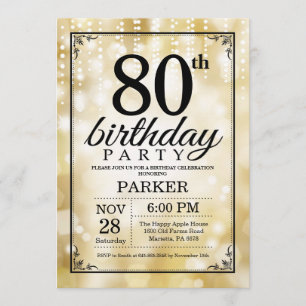 80th Birthday Invitation Gold Glitter