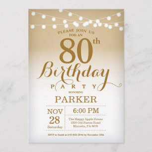 80th Birthday Invitation Gold String Lights
