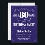 80th Birthday Invitation Navy Blue and White<br><div class="desc">80th Birthday Invitation Navy Blue and White Typography. Navy Blue and White Background. Adult Birthday. Male Men or Women Birthday. Kids Boy or Girl Lady Teen Teenage Bday Invite. 13th 15th 16th 18th 20th 21st 30th 40th 50th 60th 70th 80th 90th 100th. Any Age. For further customisation, please click the...</div>