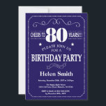 80th Birthday Invitation Navy Blue and White<br><div class="desc">80th Birthday Invitation Navy Blue and White Typography. Navy Blue and White Background. Adult Birthday. Male Men or Women Birthday. Kids Boy or Girl Lady Teen Teenage Bday Invite. 13th 15th 16th 18th 20th 21st 30th 40th 50th 60th 70th 80th 90th 100th. Any Age. For further customisation, please click the...</div>