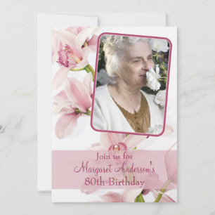 80th Birthday Invitation Photo Pink Orchid