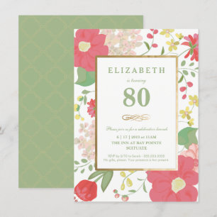 80th Birthday Invitation - Pretty Floral Eightieth