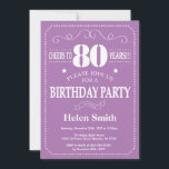 80th Birthday Invitation Purple and White<br><div class="desc">80th Birthday Invitation Purple and White Typography. Purple and White Background. Adult Birthday. Male Men or Women Birthday. Kids Boy or Girl Lady Teen Teenage Bday Invite. 13th 15th 16th 18th 20th 21st 30th 40th 50th 60th 70th 80th 90th 100th. Any Age. For further customisation, please click the "Customise it"...</div>