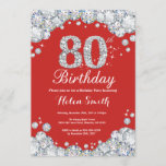 80th Birthday Invitation Red and Silver Diamond<br><div class="desc">80th Birthday Invitation. Red and Silver Rhinestone Diamond. Elegant Birthday Bash invite. Adult Birthday. Women Birthday. Men Birthday. For further customisation,  please click the "Customise it" button and use our design tool to modify this template.</div>