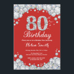 80th Birthday Invitation Red and Silver Diamond<br><div class="desc">80th Birthday Invitation. Red and Silver Rhinestone Diamond. Elegant Birthday Bash invite. Adult Birthday. Women Birthday. Men Birthday. For further customisation,  please click the "Customise it" button and use our design tool to modify this template.</div>