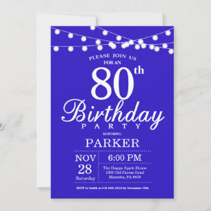 80th Birthday Invitation Royal Blue