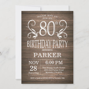 80th Birthday Invitation Rustic Wood Floral