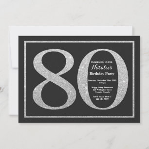 80th Birthday Invitation Silver Glitter Chalkboard