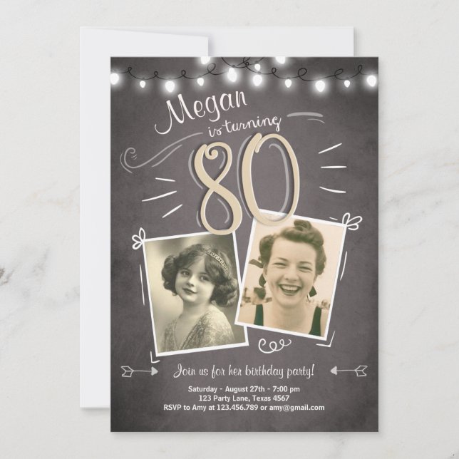 80th Birthday Invitation Vintage Eighty Birthday (Front)