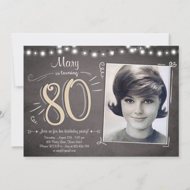 80th Birthday Invitation Vintage Eighty Birthday (Front)