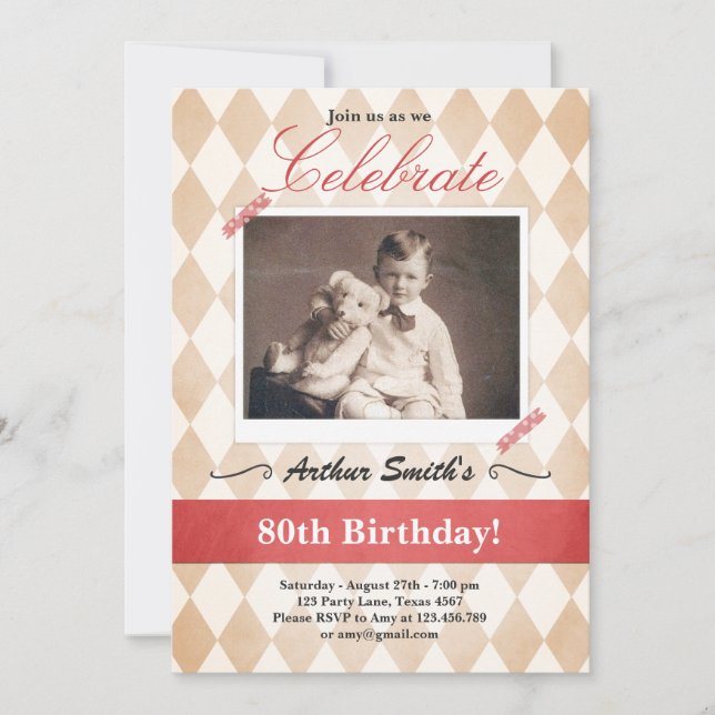 80th Birthday Invitation Vintage Eighty Birthday (Front)