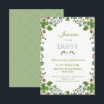 80th Birthday Invitation, Vintage Floral (Small) Invitation<br><div class="desc">This 80th birthday party invitation features a vintage style border of green, pink and blue flowers. The word "eighty" is written in a stylish font. The background colour on the front and back can be customised to your liking. The text can also be customised for your special milestone birthday event....</div>