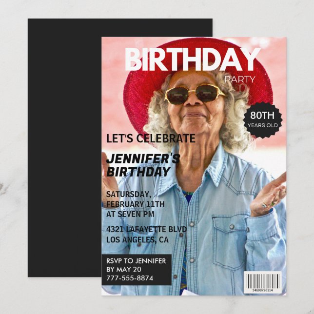 80th birthday invitations for her Magazine Cover (Front/Back)