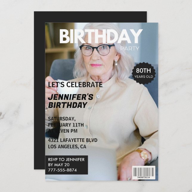 80th birthday invitations for her Magazine Cover (Front/Back)