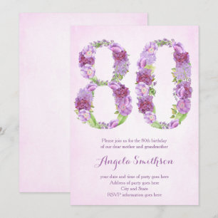 80th birthday invitations for lady, eightieth