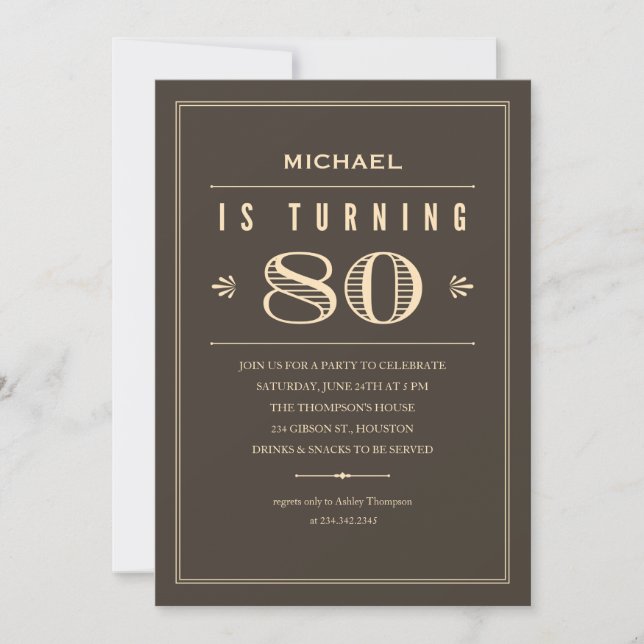 80th Birthday Invitations for Men (Front)