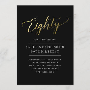 80th Birthday Invitations -  Formal Faux Gold