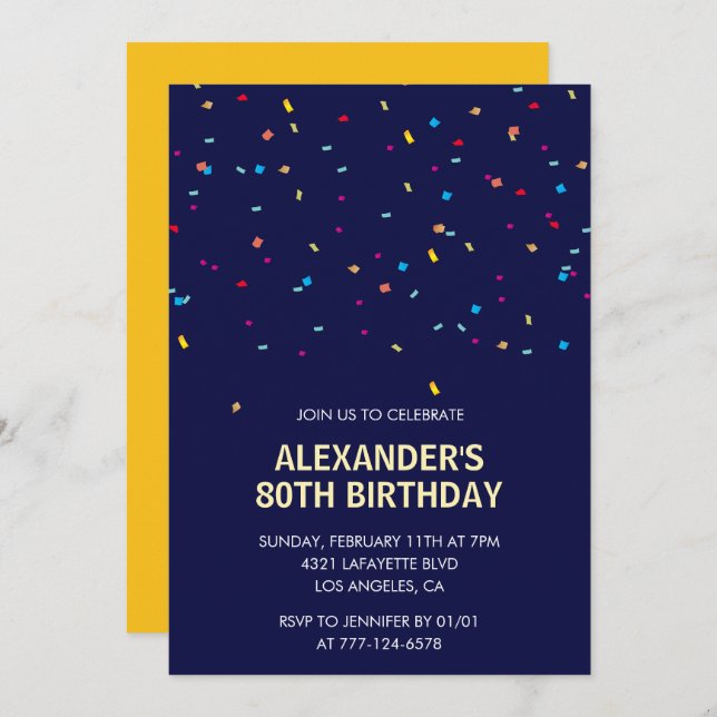 80th birthday invitations Men Confetti Modern (Front/Back)