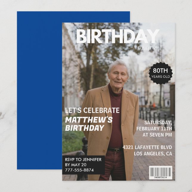 80th birthday invitations Men Him Magazine Cover (Front/Back)