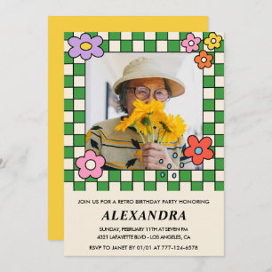 80th birthday invitations Retro Groovy Flowers