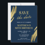 80th birthday invitations Save the date Navy Gold<br><div class="desc">Elegant 80th birthday invitations Save the date Navy Gold chic</div>