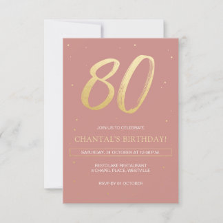 80th Birthday Invite with Dusty Pink and Gold
