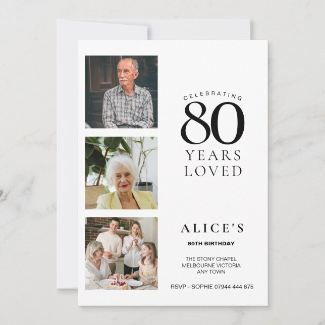80th Birthday Invite with Photo, Minimal Simple (Front)