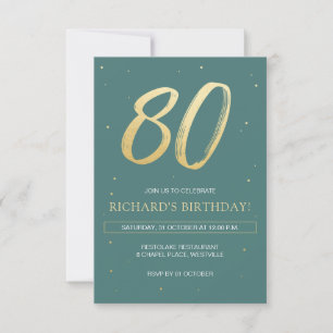 80th Birthday Invite with Sage Green and Gold