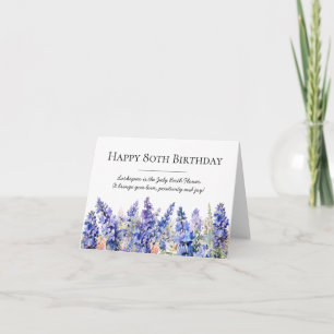 80th Birthday July Birth Month Flower Larkspur  Card