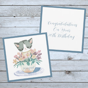 80th Birthday   Kitten Sitting In A Pot Of Flowers Card