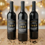 80th Birthday Legend Born 1946 Vintage Black Wine Label<br><div class="desc">A personalized classic wine bottle label design for that birthday celebration for somebody born in 1946 and turning 80. Add the name to this vintage retro style black, white and gold design for a custom birthday gift. Easily edit the name and year with the template provided. A wonderful custom black...</div>