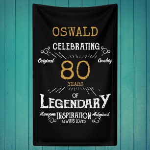 80th Birthday Legendary Black Gold Retro Banner