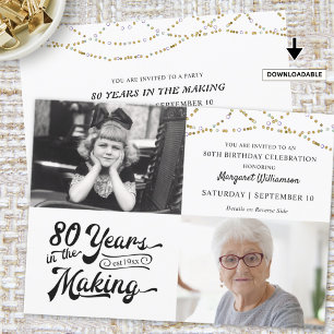 80th Birthday Lights Retro Typography Photos Invitation