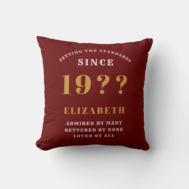 80th Birthday Loved Add Your Name Year Red Gold Cushion (Front)