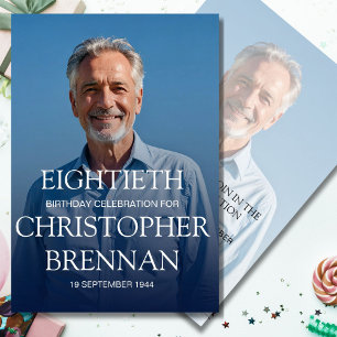 80th Birthday Male Photo Simple Elegant Invitation