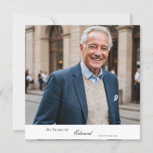 80th Birthday Male Stylish Photo Elegant  Invitation